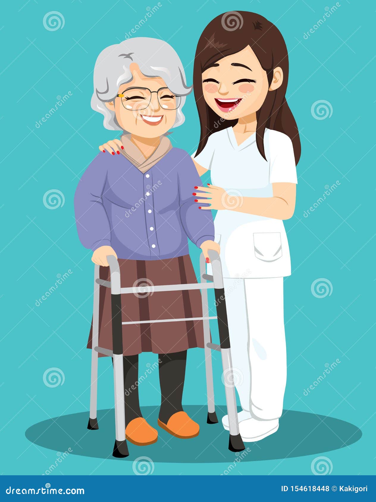 Senior Woman Female Nurse Help Stock Vector - Illustration of lifestyle ...