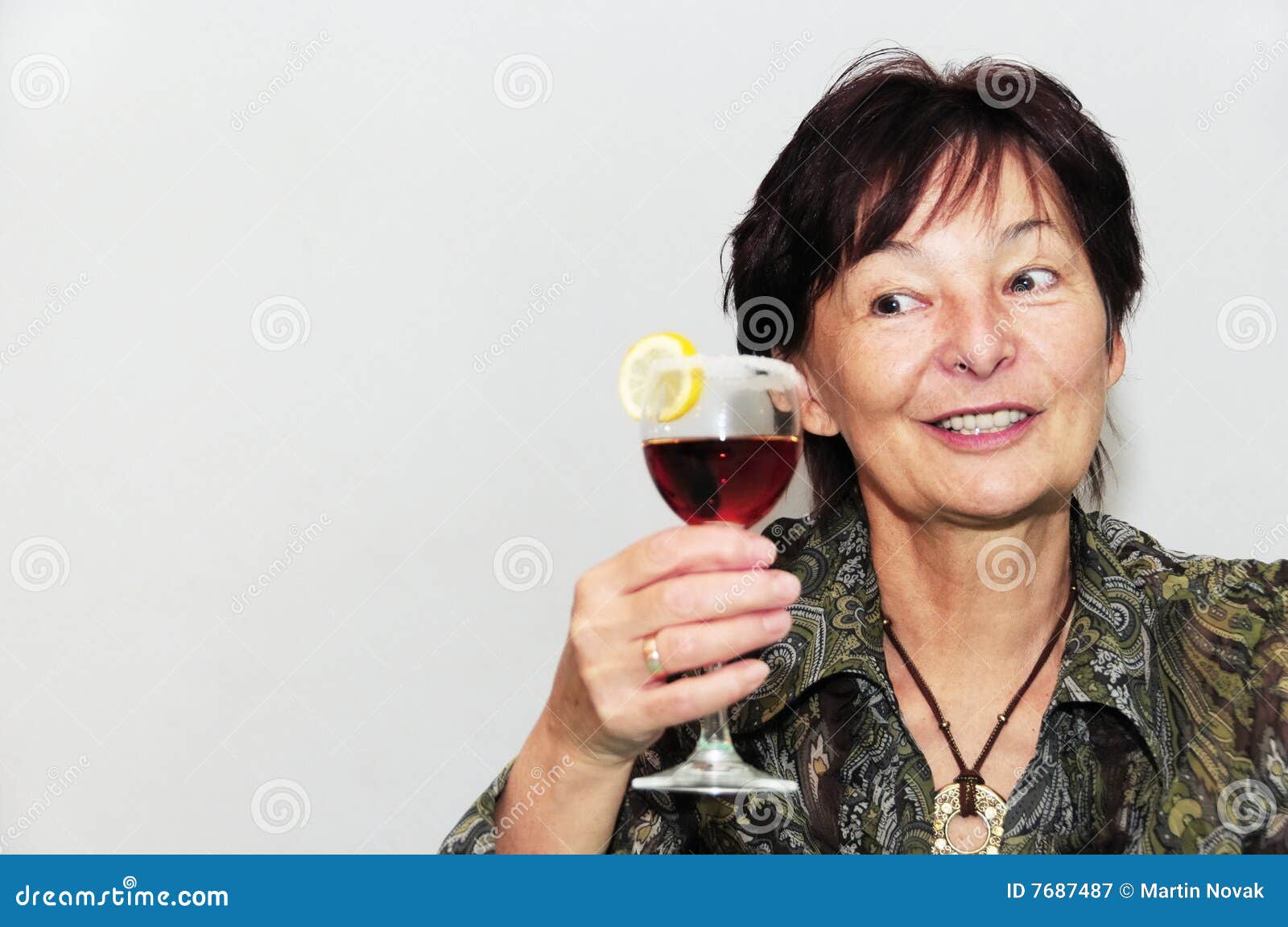 Senior Woman with Glass of Wine Stock Image Image of space, lemon