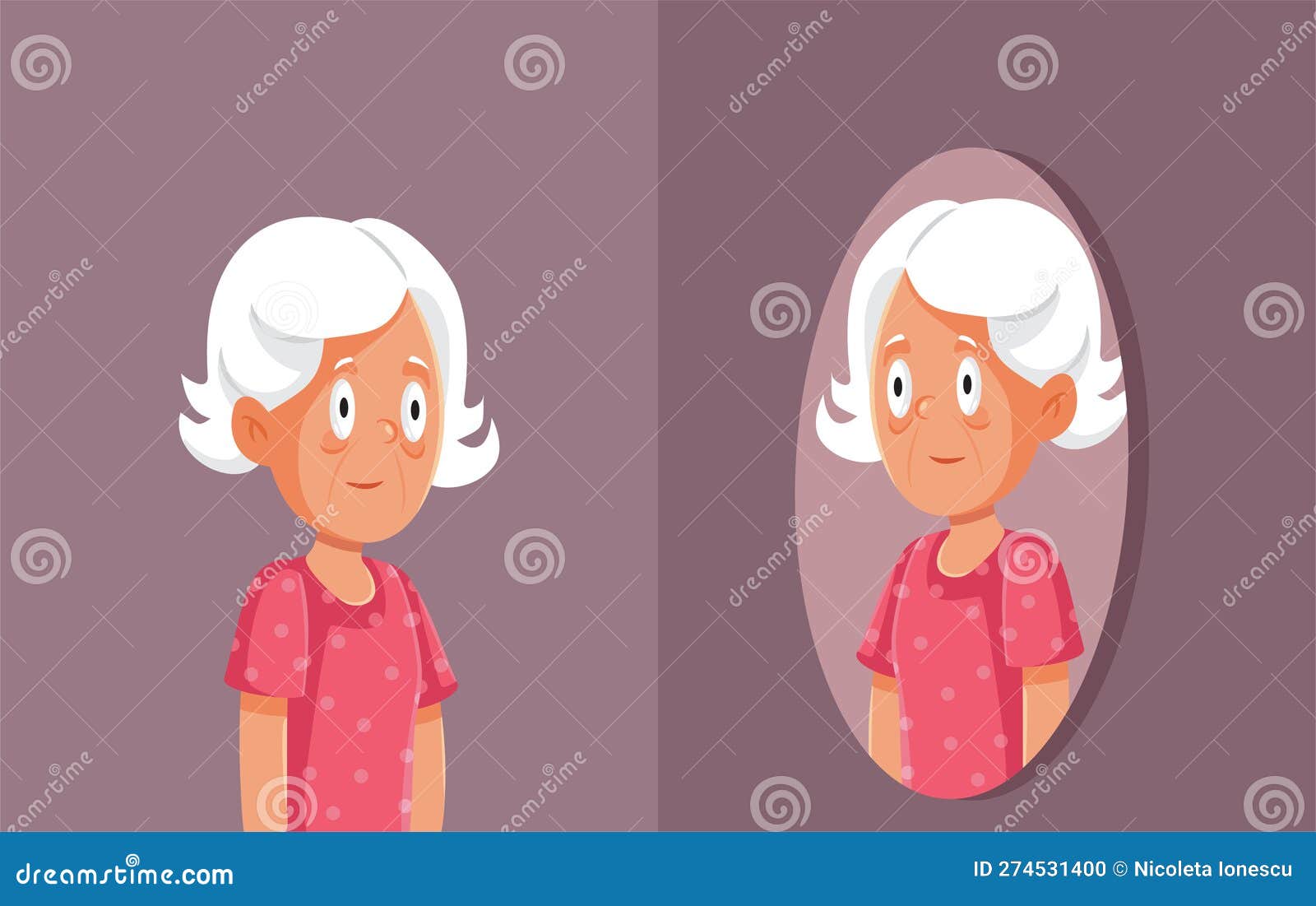 Senior Woman Looking in the Mirror Checking Herself Aging Vector