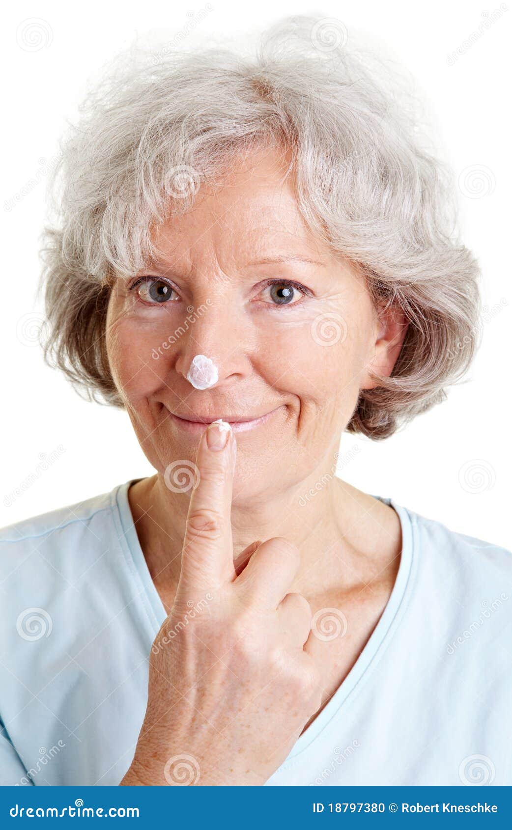 Senior Woman with Lotion Blob on Stock Photo Image of beautiful, head