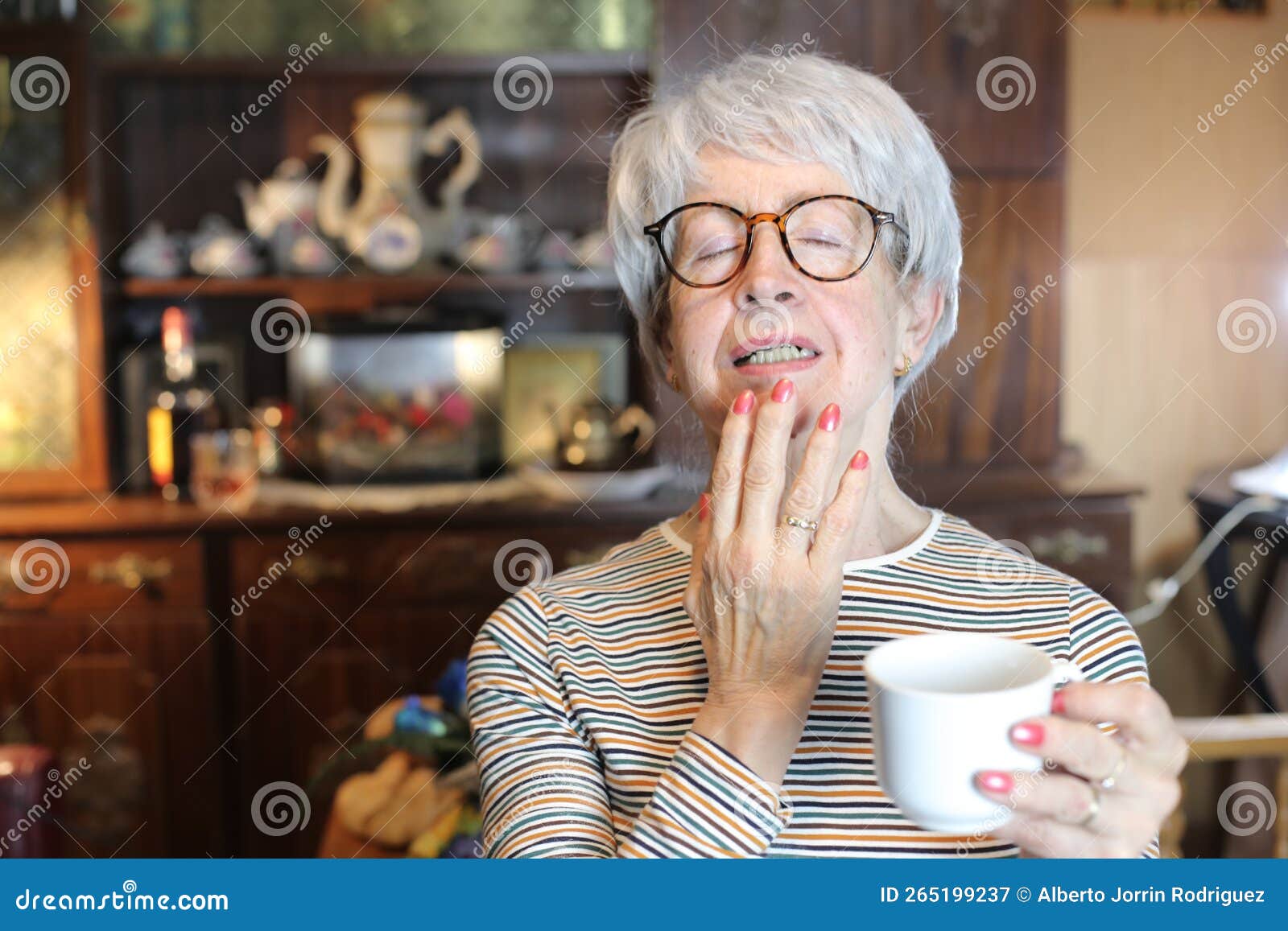 Senior Woman Loving the Aroma and the Taste of Coffee Stock Image - Image  of closed, comfort: 265199237