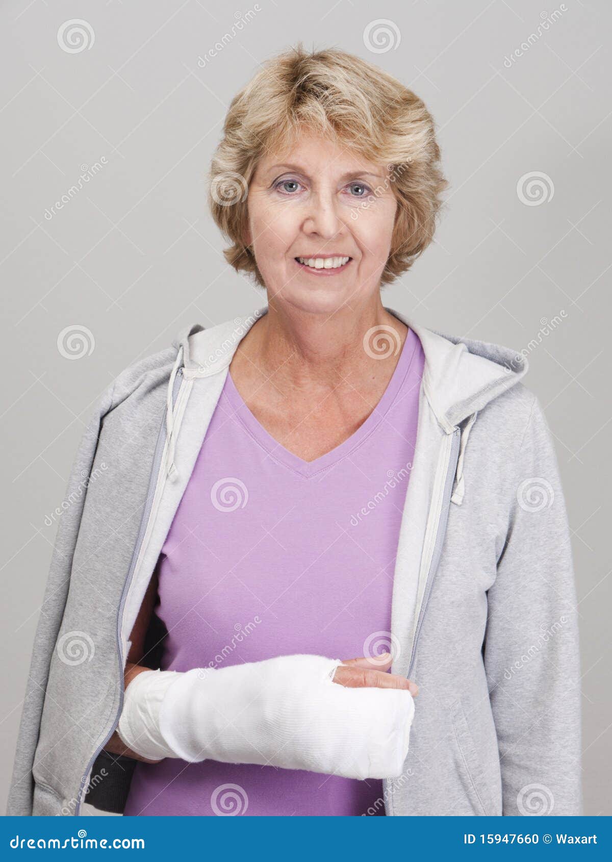 Senior Woman with Right Arm in White Cast Stock Photo Image of color