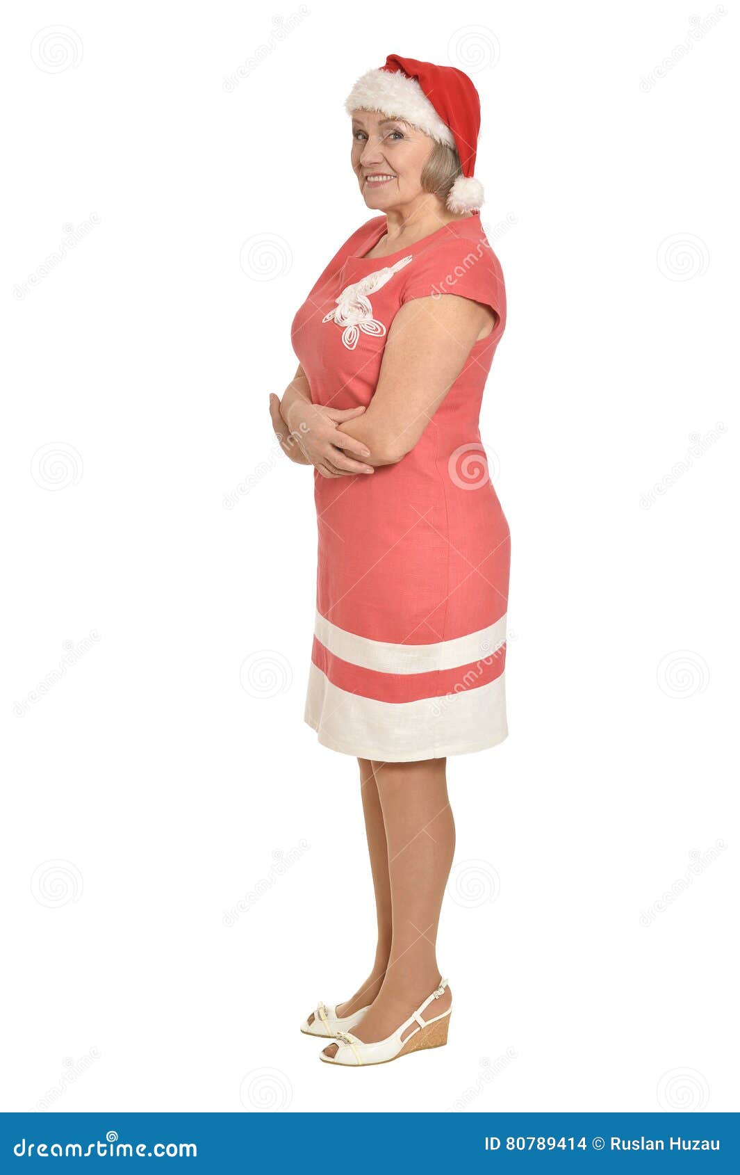 Senior woman in Santa hat stock photo. Image of natural - 80789414