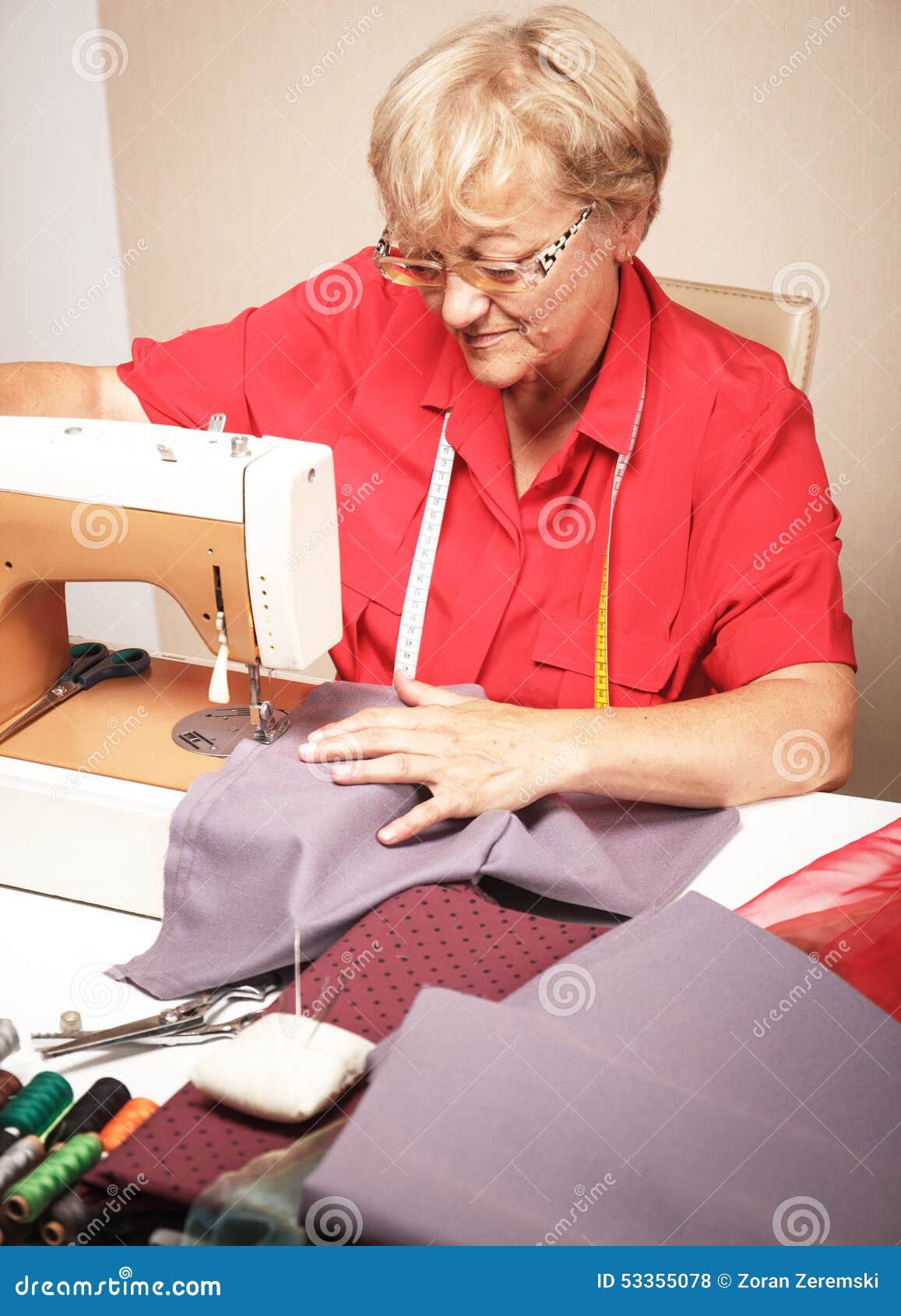 Senior Woman Sewing on a Sewing Machine Stock Photo Image of figure