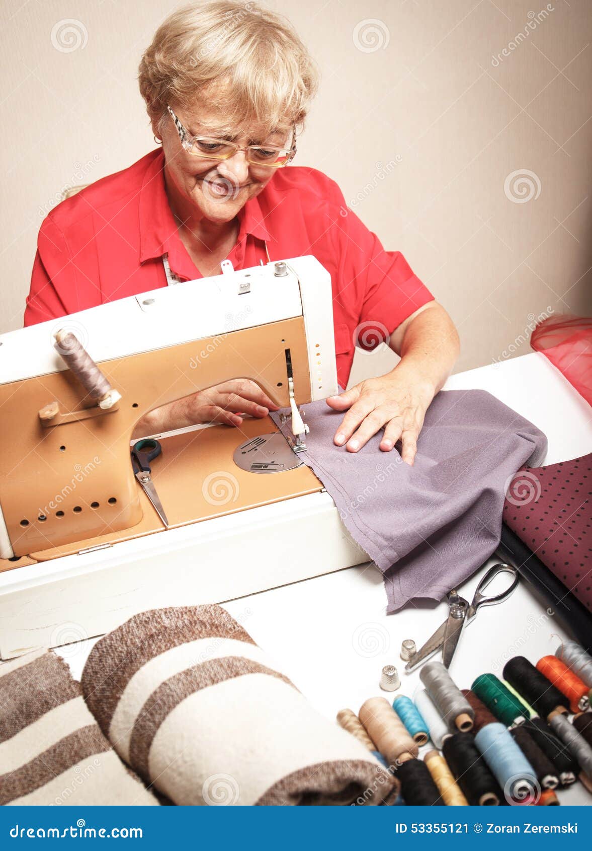 Senior Woman Sewing on a Sewing Machine Stock Image Image of indoors