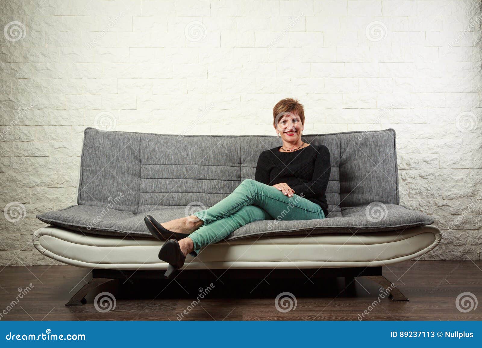Senior Woman Sitting on Couch Stock Image Image of portrait, sitting