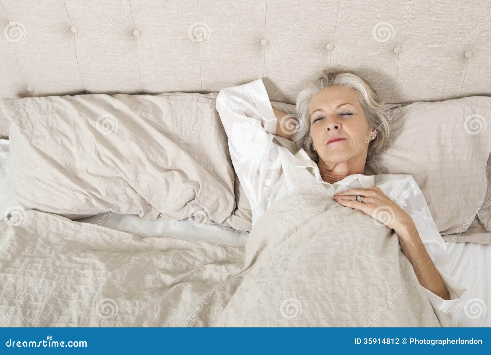 Senior Woman Sleeping in Bed Stock Photo Image of pillow, house 35914812