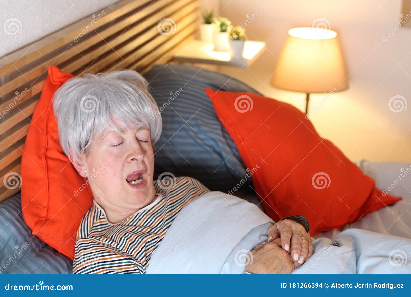 Senior Woman Snoring in Bed Stock Photo Image of napping, disorder