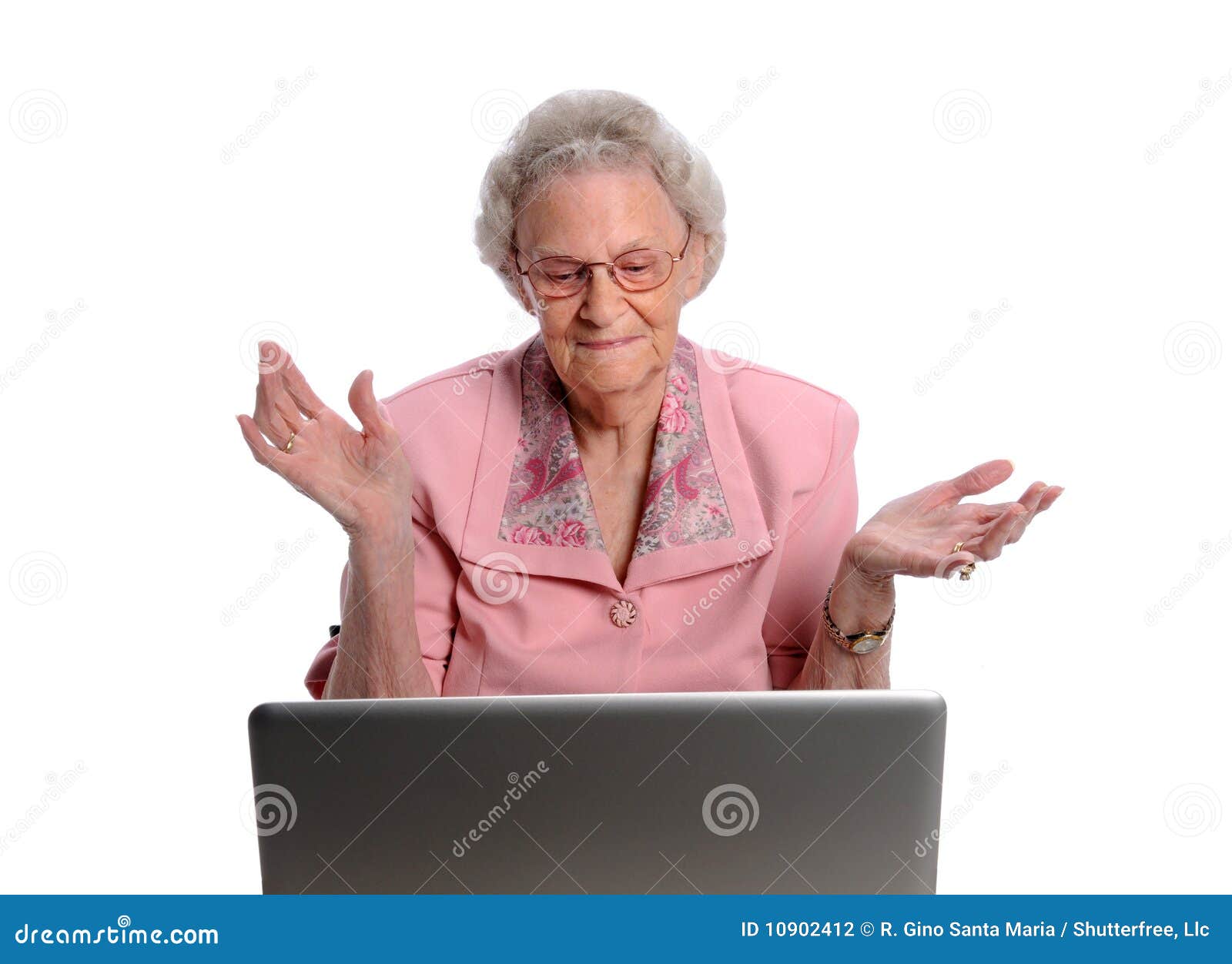 Senior Woman Throwing Hands in Front of Laptop Stock Photo - Image of ...