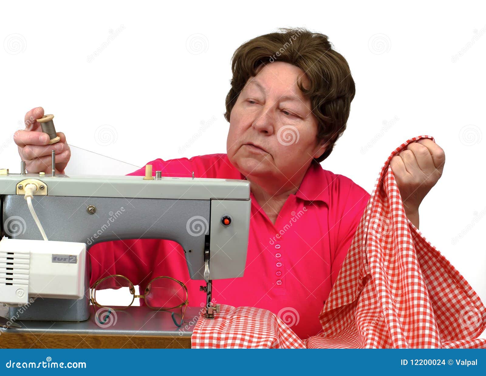 Senior Woman Using Sewing Machine at Home Stock Photo Image of female
