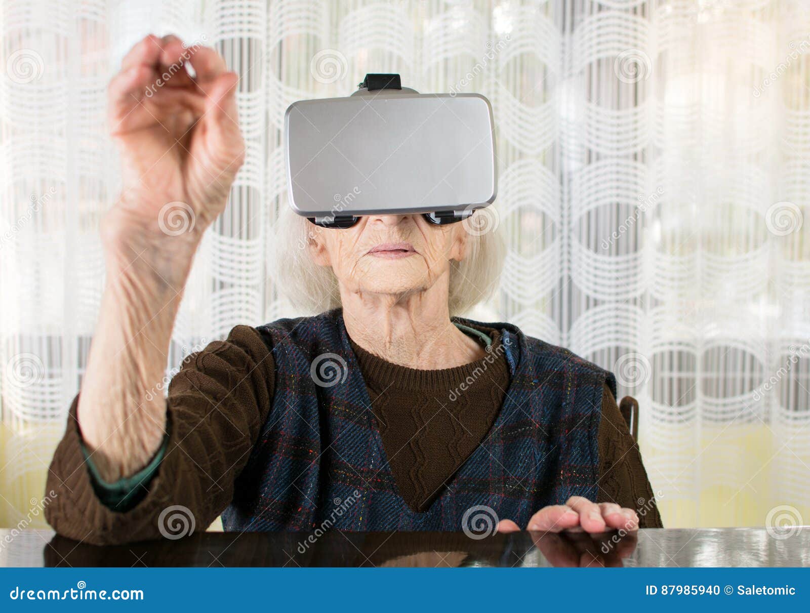 Senior Woman Using Virtual Reality Goggles Stock Photo Image of home, game 87985940