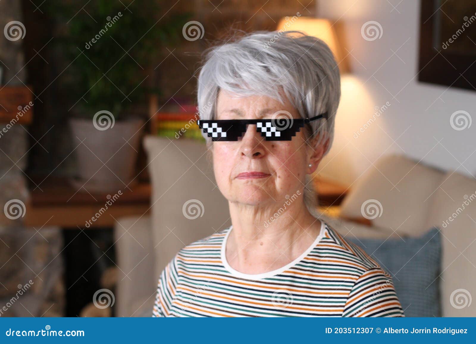 Senior Woman Wearing Epic Pixilated Sunglasses Stock Image - Image of ...