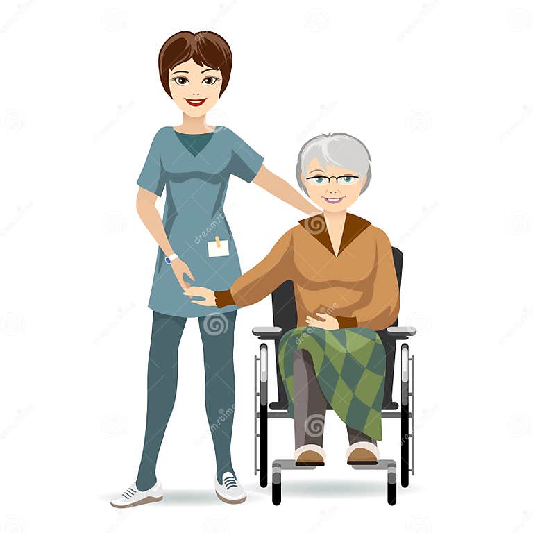Senior Woman on Wheelchair and Nurse Stock Vector Illustration of Senior Woman on Wheelchair and Nurse Stock Vector Illustration of
