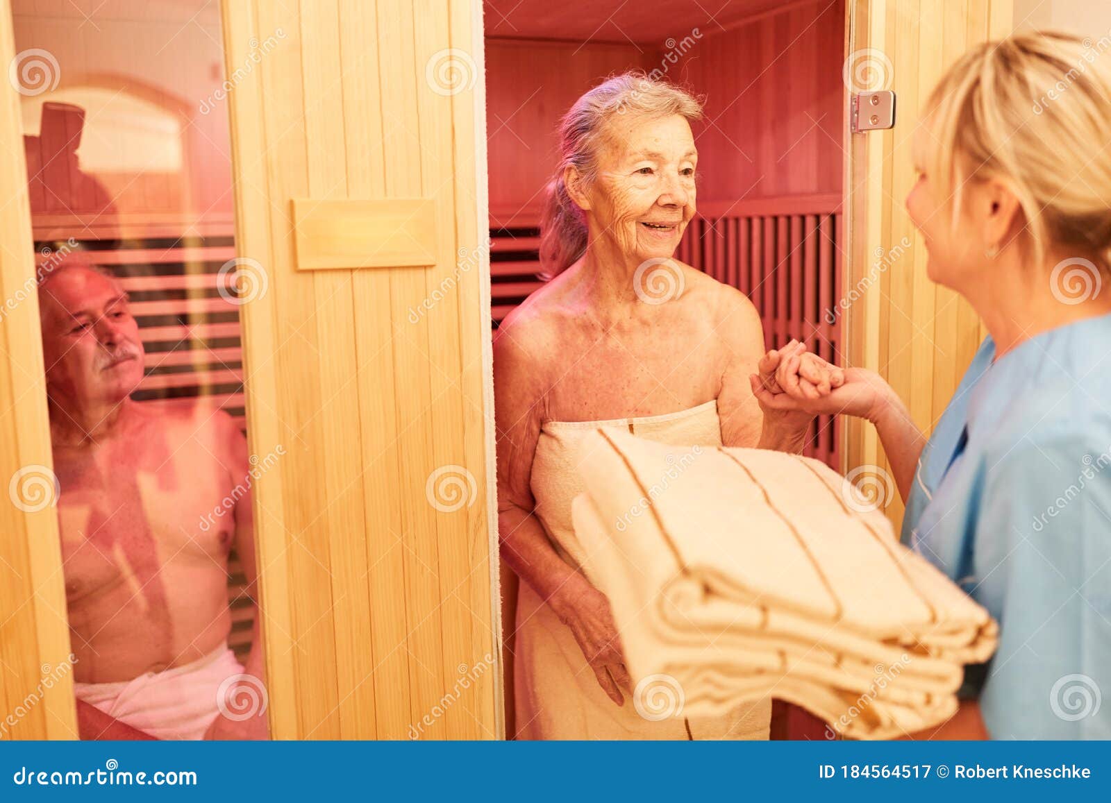 Seniors Are Cared For In The Sauna Stock Image Image Of Steam Retiree 184564517