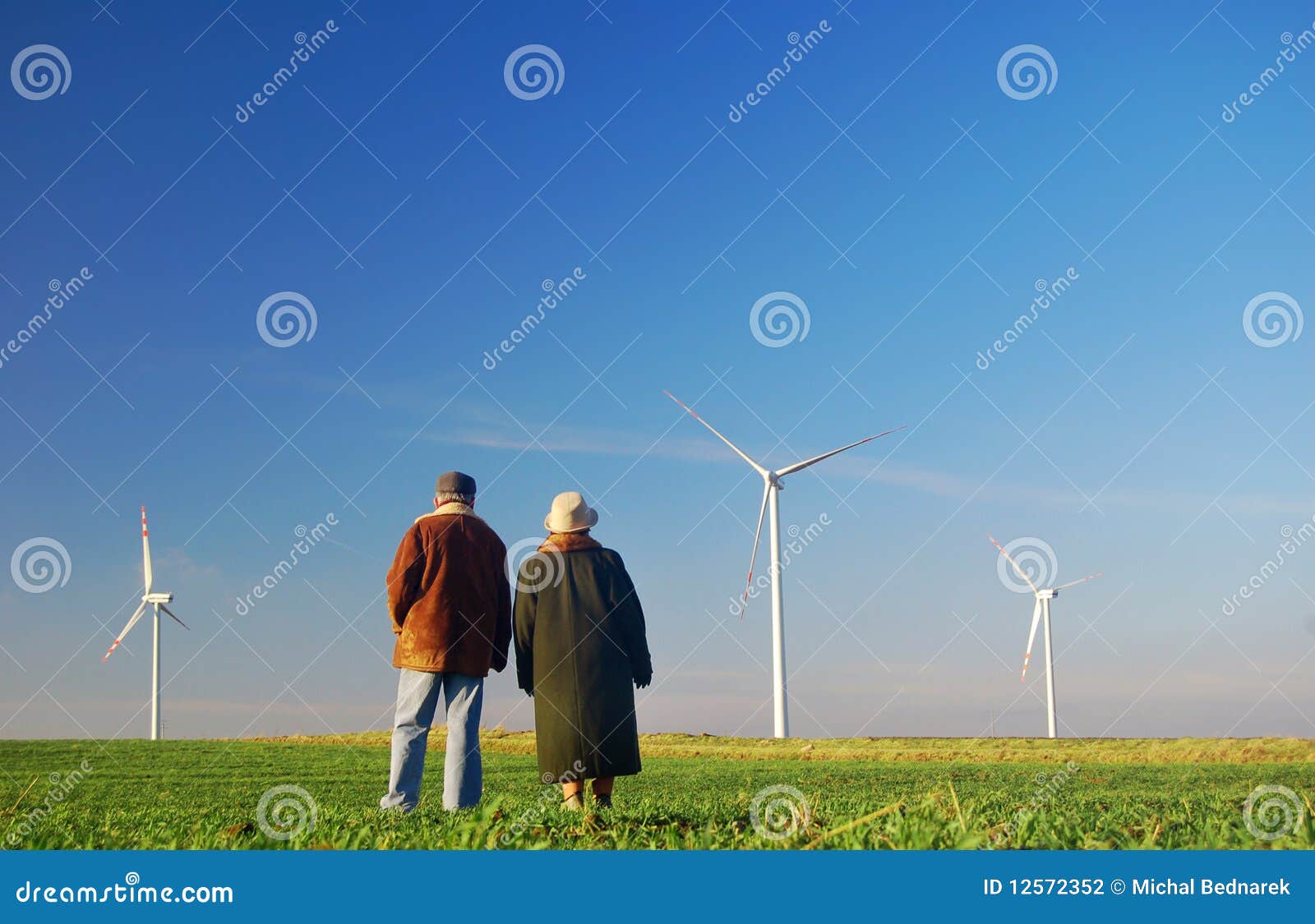 Seniors Couple and Wind Turbines Stock Photo Image of couple, mill