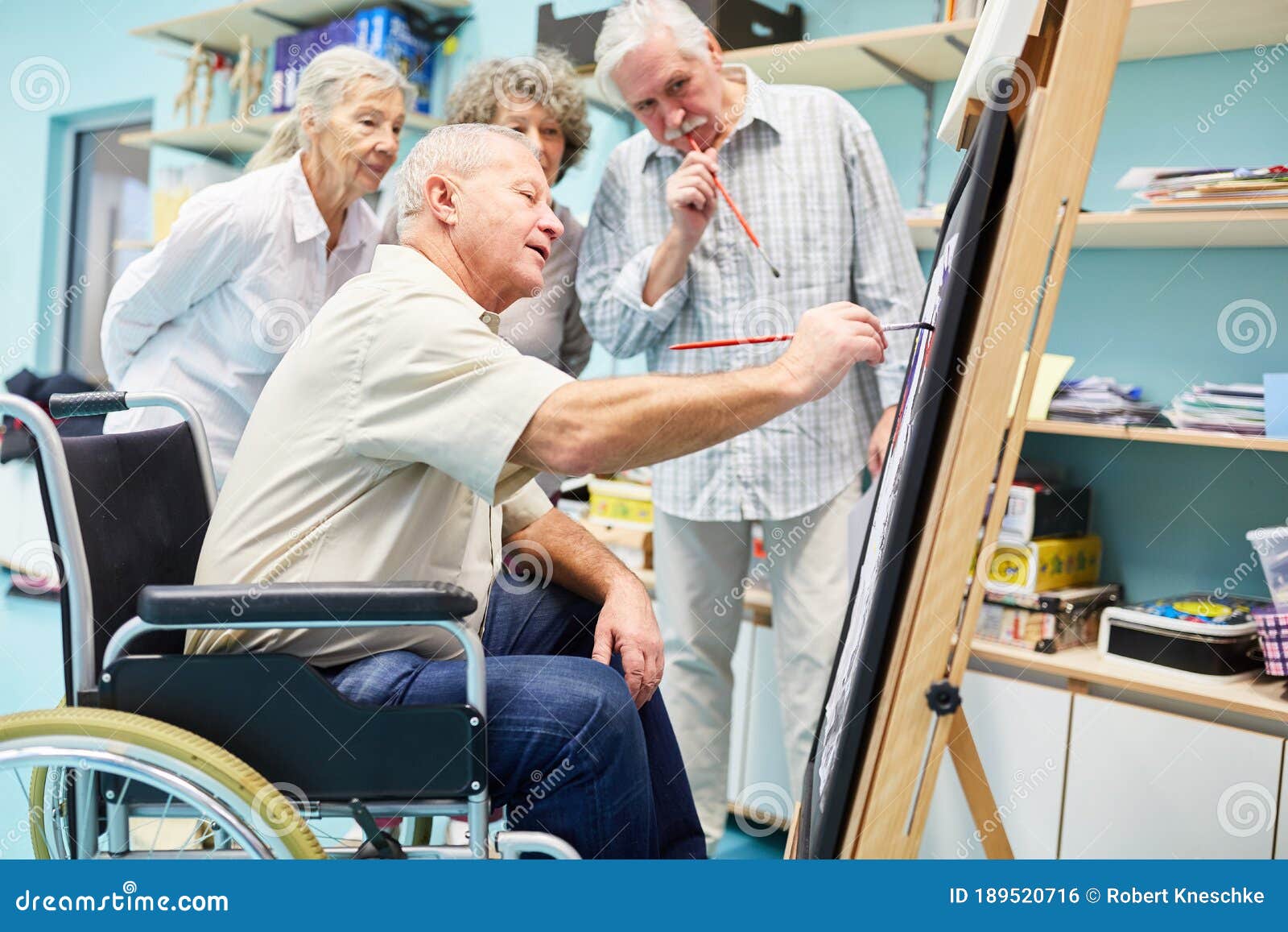 Seniors with Dementia in a Creative Painting Class Stock Photo - Image