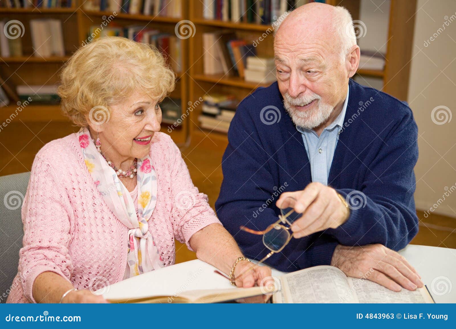 Seniors Meet in Library stock image. Image of eighties 4843963