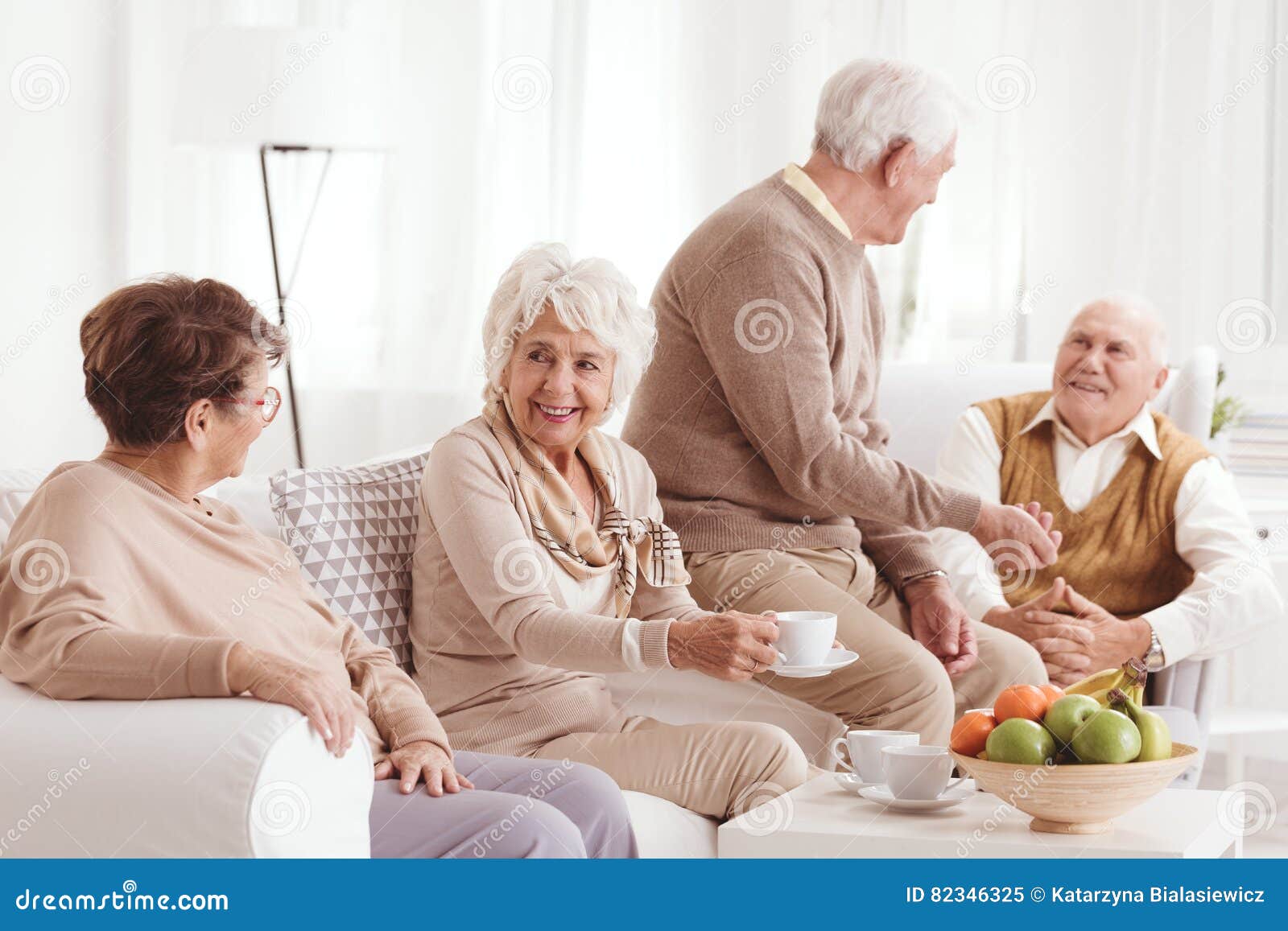 Seniors Talking and Drinking Coffee Stock Image Image of relax