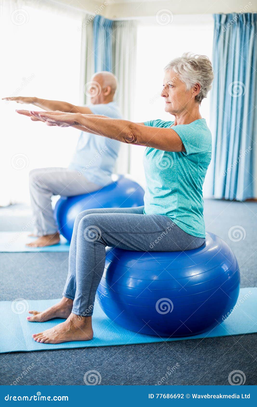 Seniors Using Exercise Ball Stock Photo Image of focused, healthy