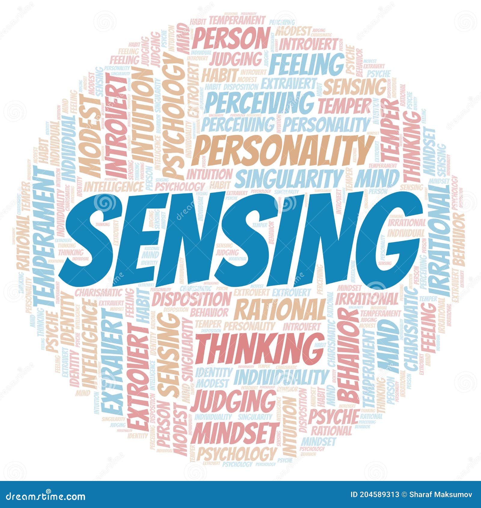 Sensing Typography Word Cloud Create with the Text only. Stock Illustration Illustration of