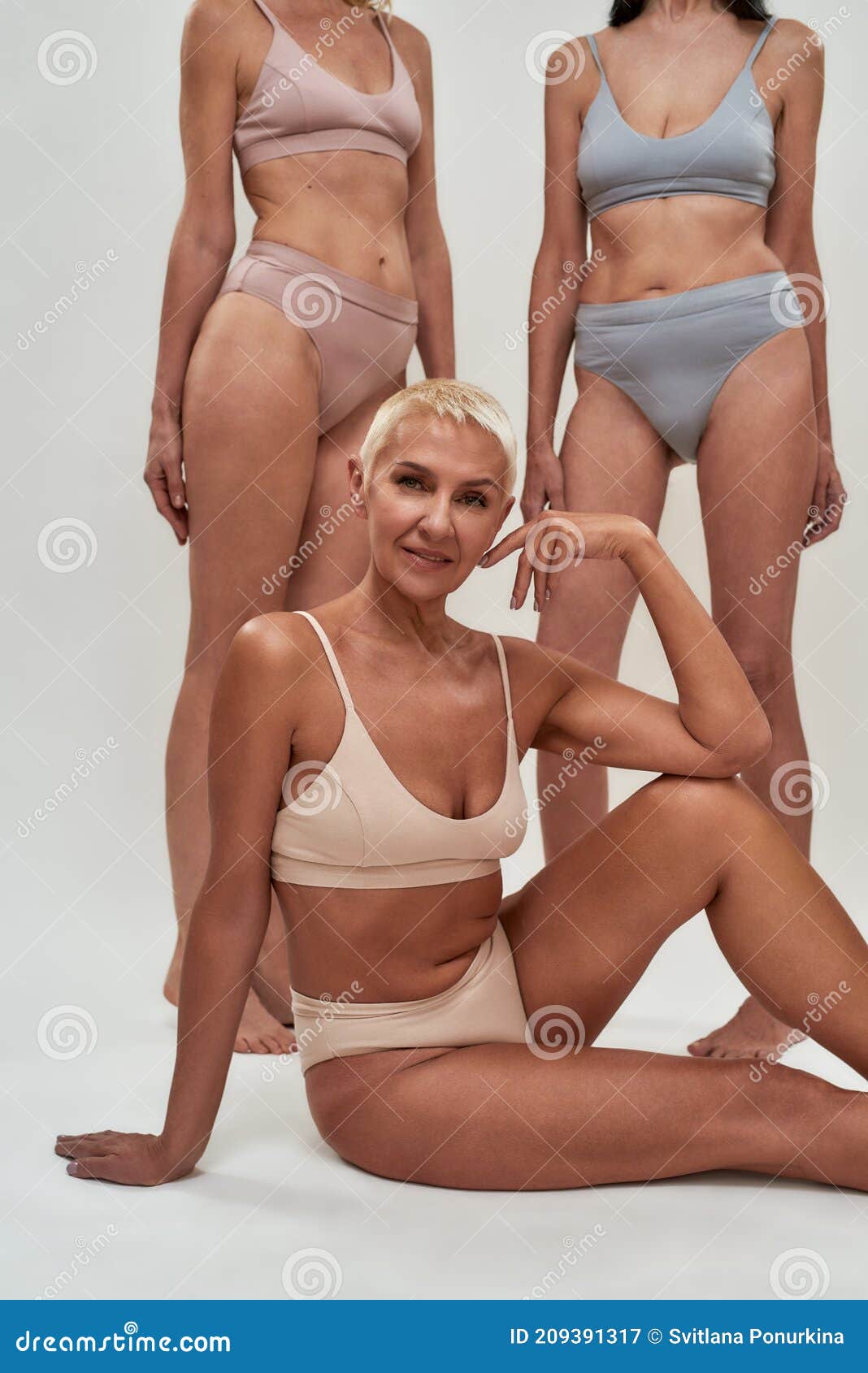 Sensual Caucasian Senior Woman in Underwear Looking at Camera while Posing  Half Naked Together with Other Women in Stock Image - Image of lady,  natural: 209391317