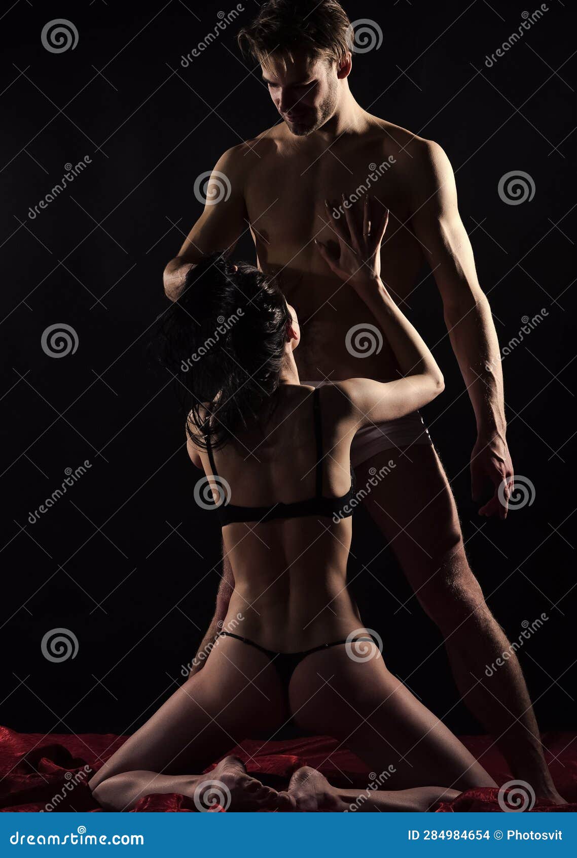Sensual Couple in Love of Girlfriend and Boyfriend Lovers Having Sex Foreplay with Undressed Body, Betrayal Stock Photo picture