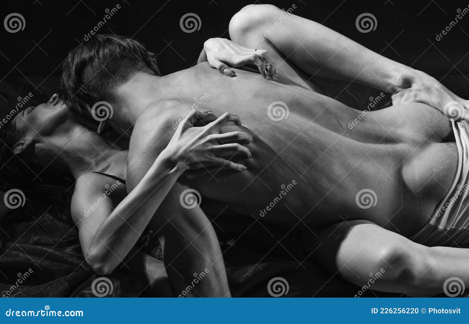 Sensual Couple in Love of Girlfriend and Boyfriend Lovers Having Sex Foreplay with Undressed Body, Passion Stock Photo picture