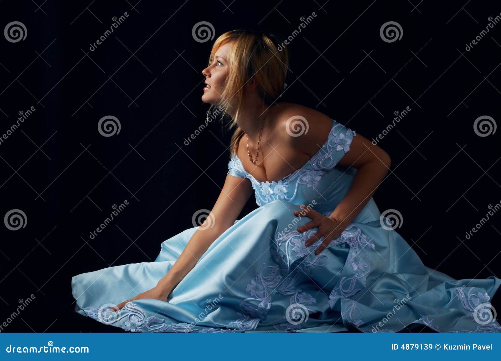 sensual fiancee in blue dress