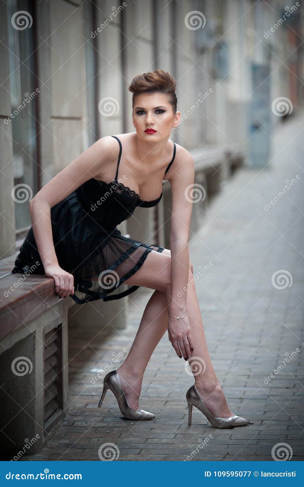 short black dress with high heels