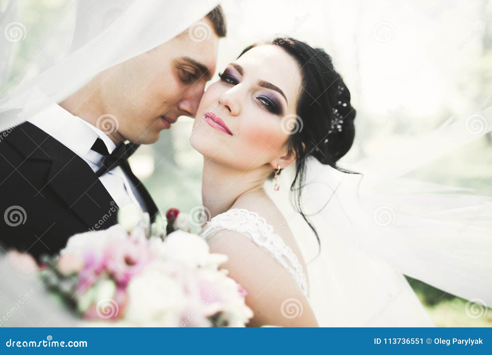 Sensual Portrait of a Young Wedding Couple. Outdoor Stock Image - Image ...