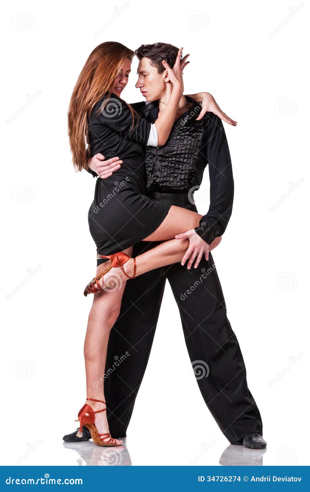 sensual salsa dancing couple on white background