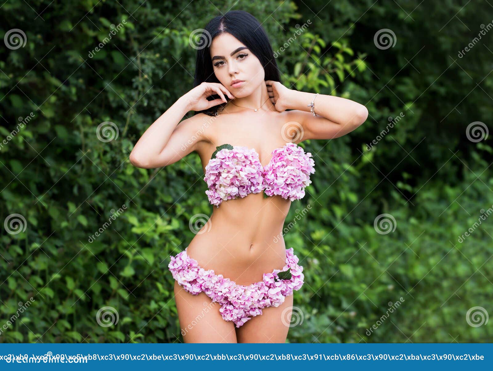 Sensual Spring Girl. Female with Flowers. Bra and Panties. Perfect