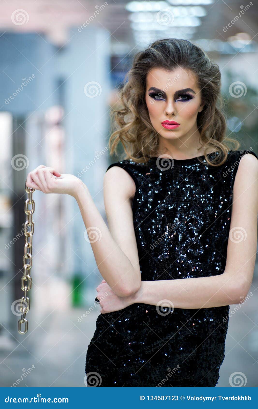 Sensual Woman Hold Golden Chain, Jewelry Stock Image - Image of ...