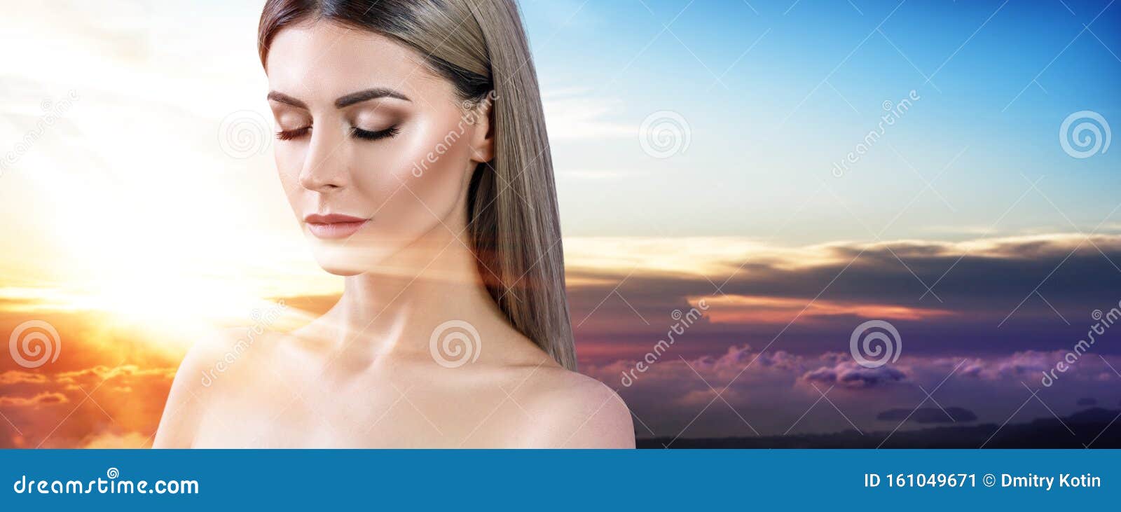 Sensual Woman Over Beautiful Colorful Sunset. Stock Image - Image of ...