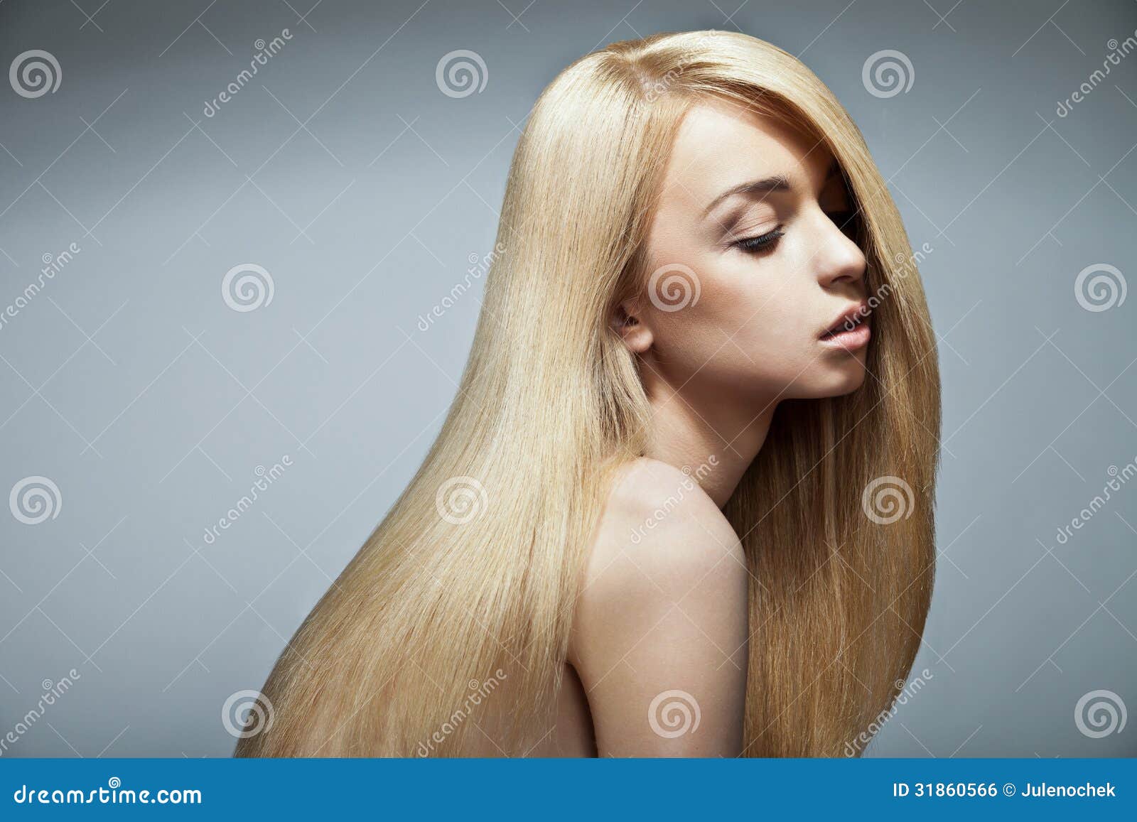 Sensual Woman With Shiny Straight Long Blond Hair Royalty 