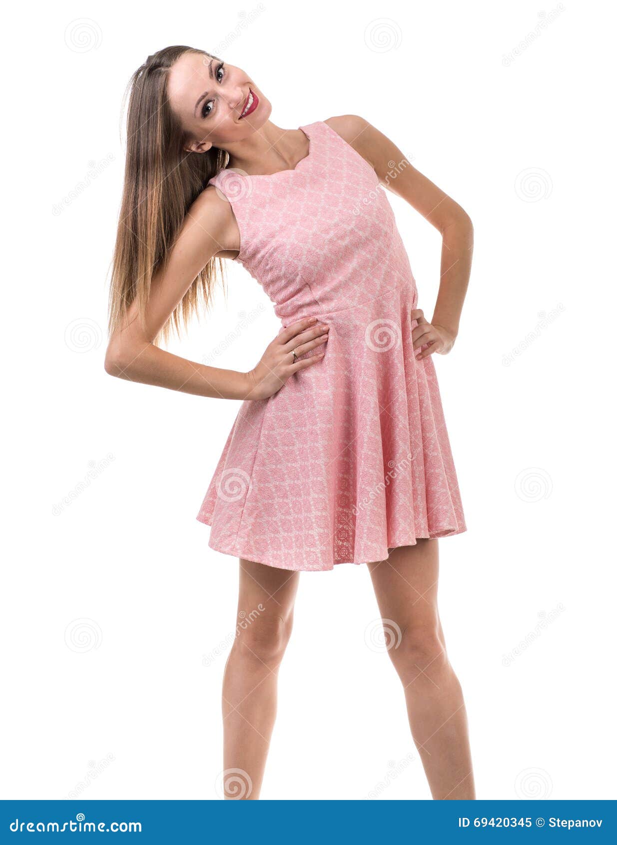Sensual Woman in Short Dress Dancing Against Isolated White Stock Image ...