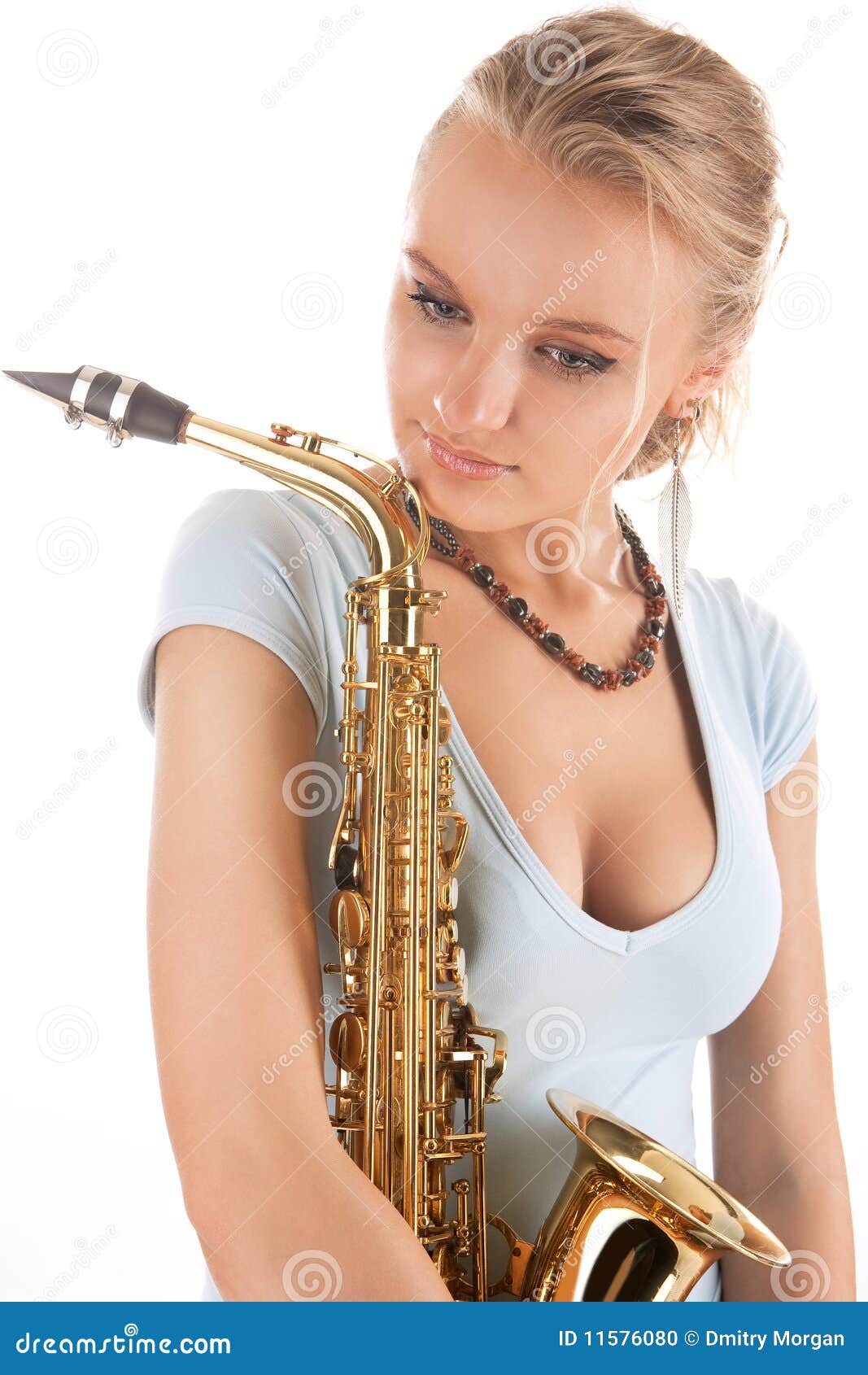 Sensual Young Blonde with Saxophone Stock Photo Image of standing