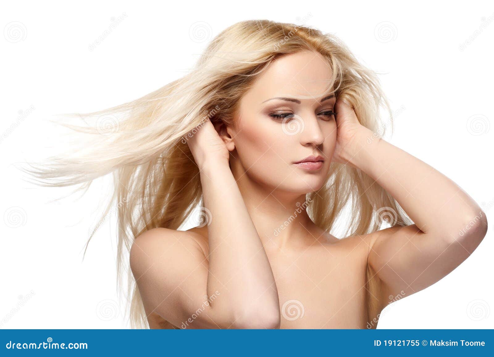 Sensuality. Portrait of a sensual young blond woman isolated on white background