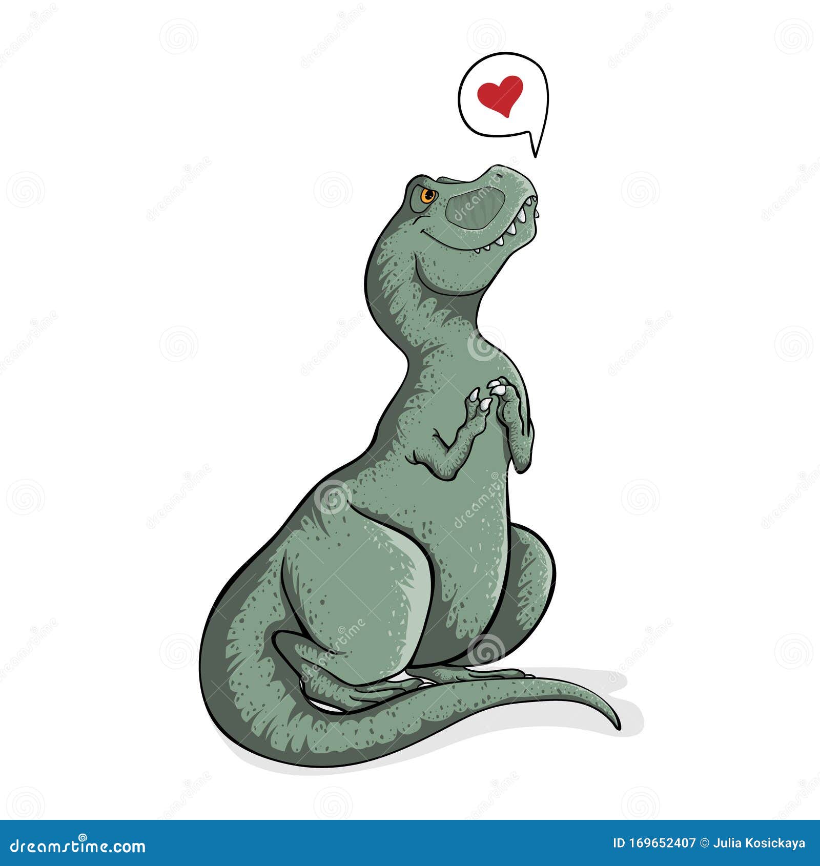 Cartão Postal Dinossauro T-rex bonito em desenho em cadeira de r