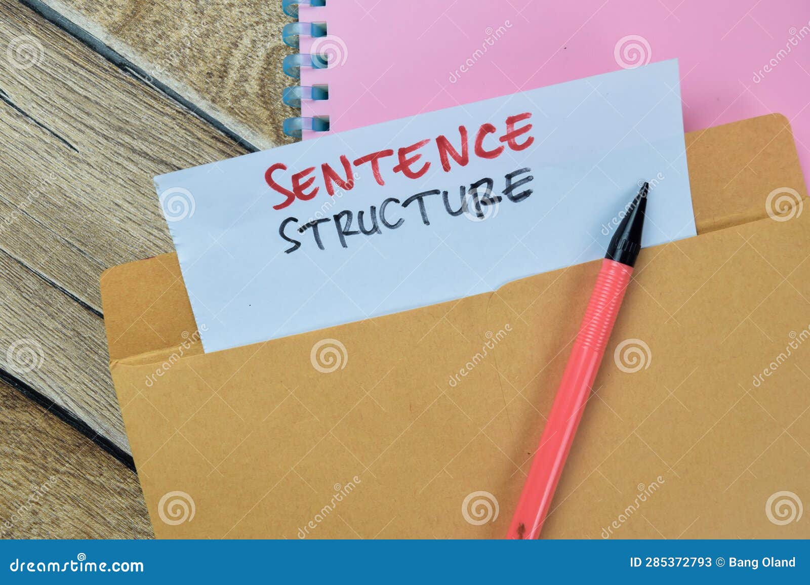 Sentence Structure Text with Document Brown Envelope Isolated on Office