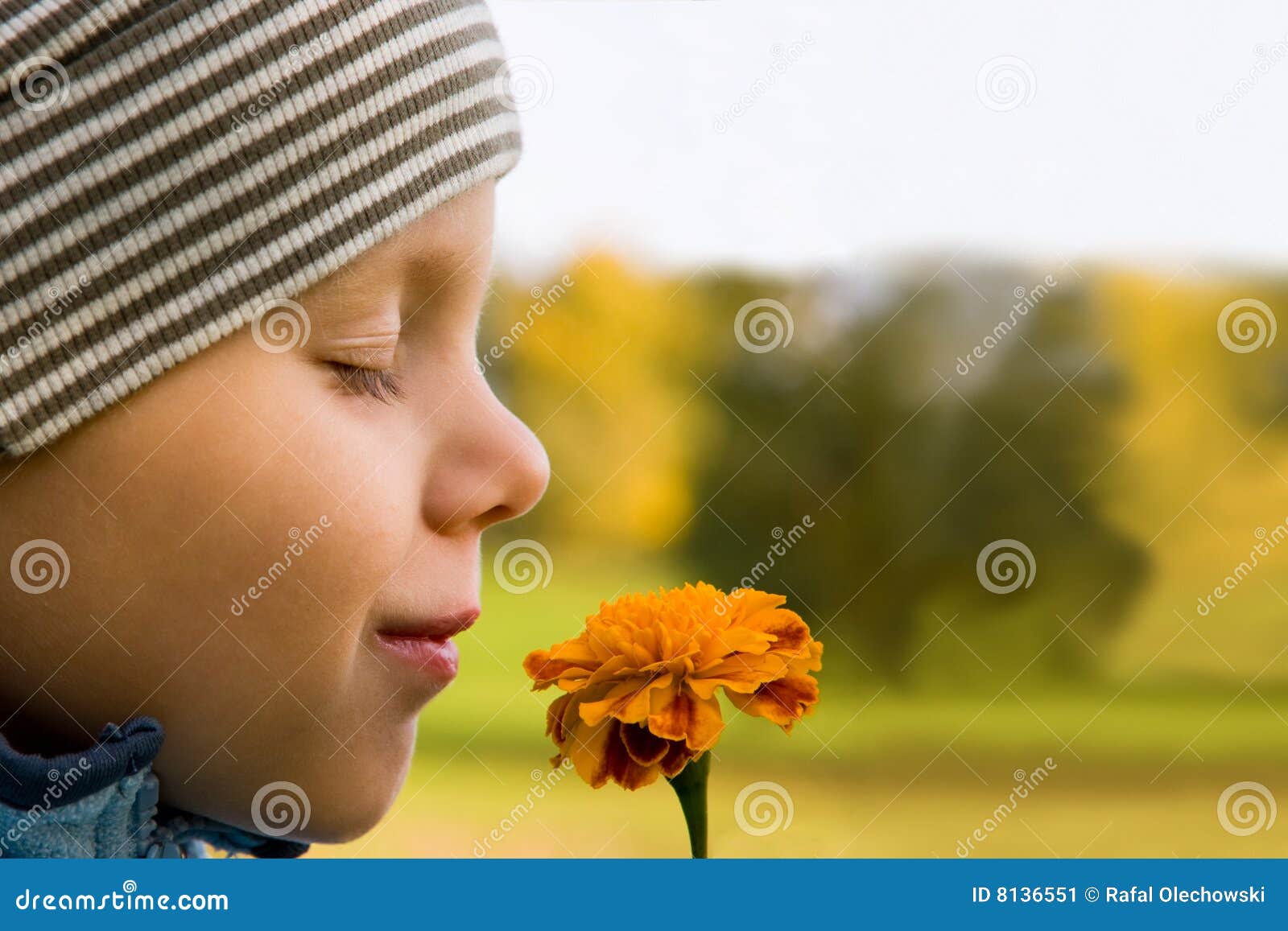 Sentire Odore Di Incenso All'improvviso Sentire L'odore Del Fiore Del Ragazzo Immagine Stock - Immagine di