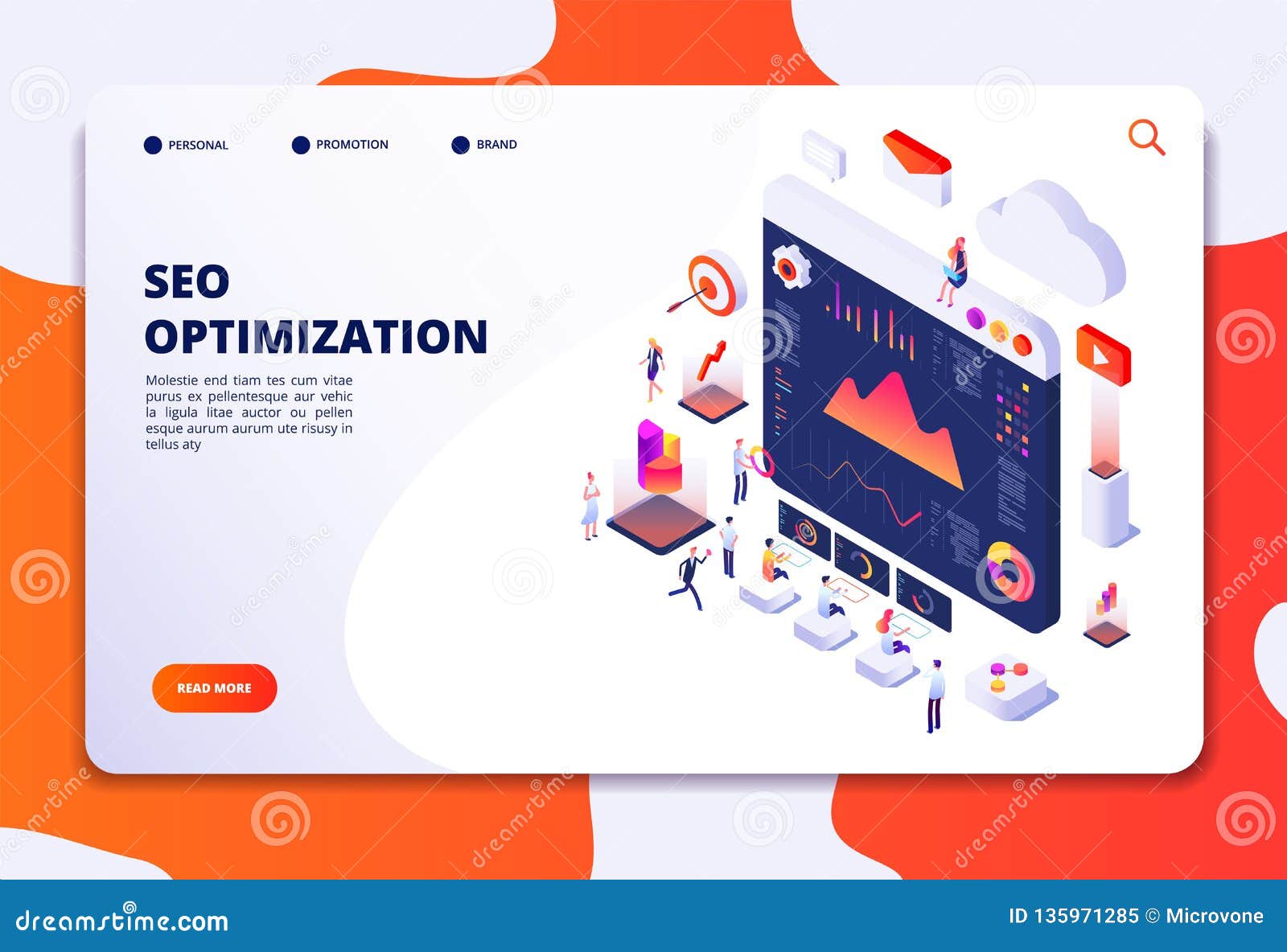 Seo optimization. Ecommerce, internet marketing and online platform isometric 3d concept. Landing web page vector template. Seo optimization and marketing online isometric illustration