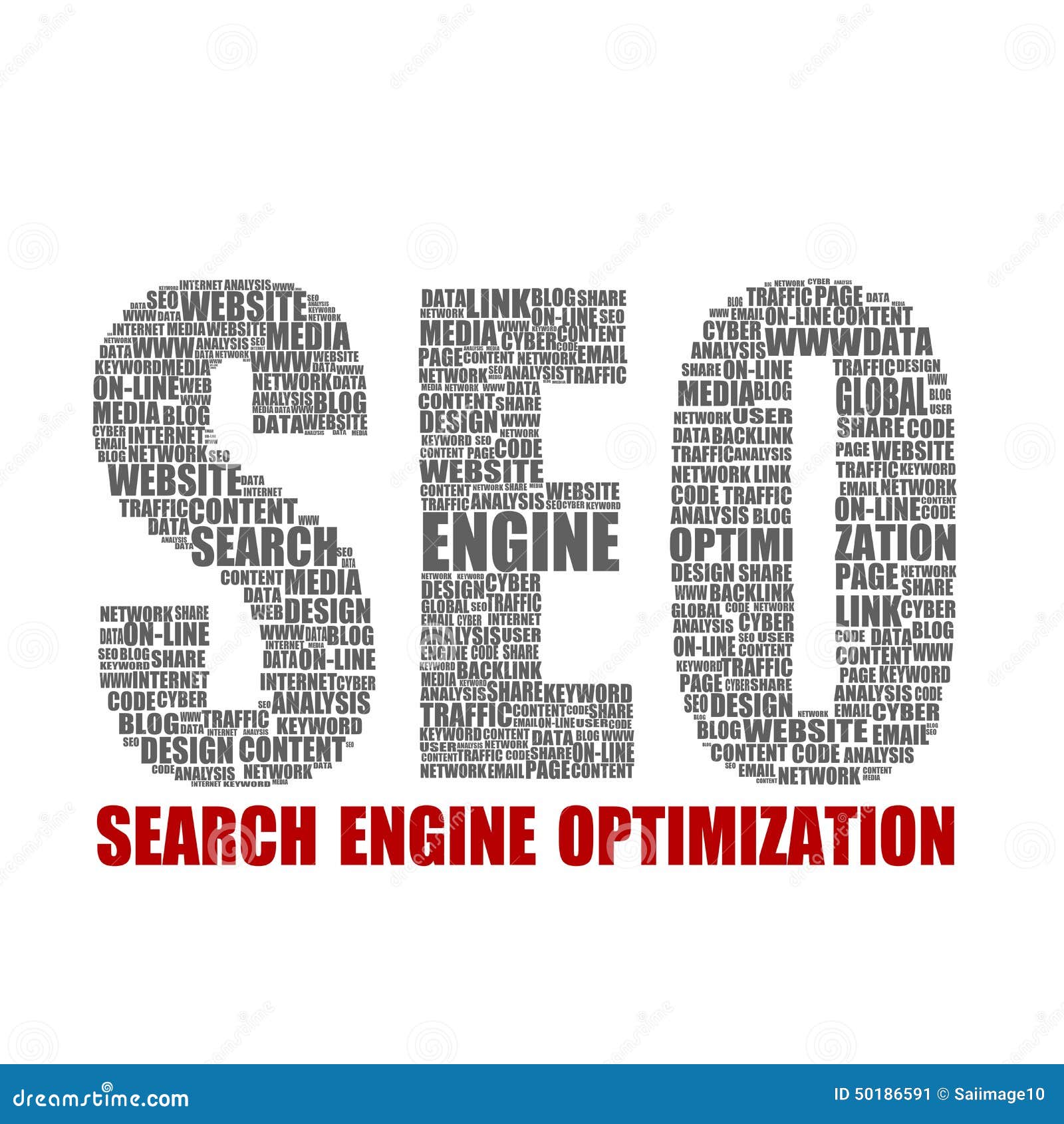 SEO words collage stock illustration. Illustration of global 50186591