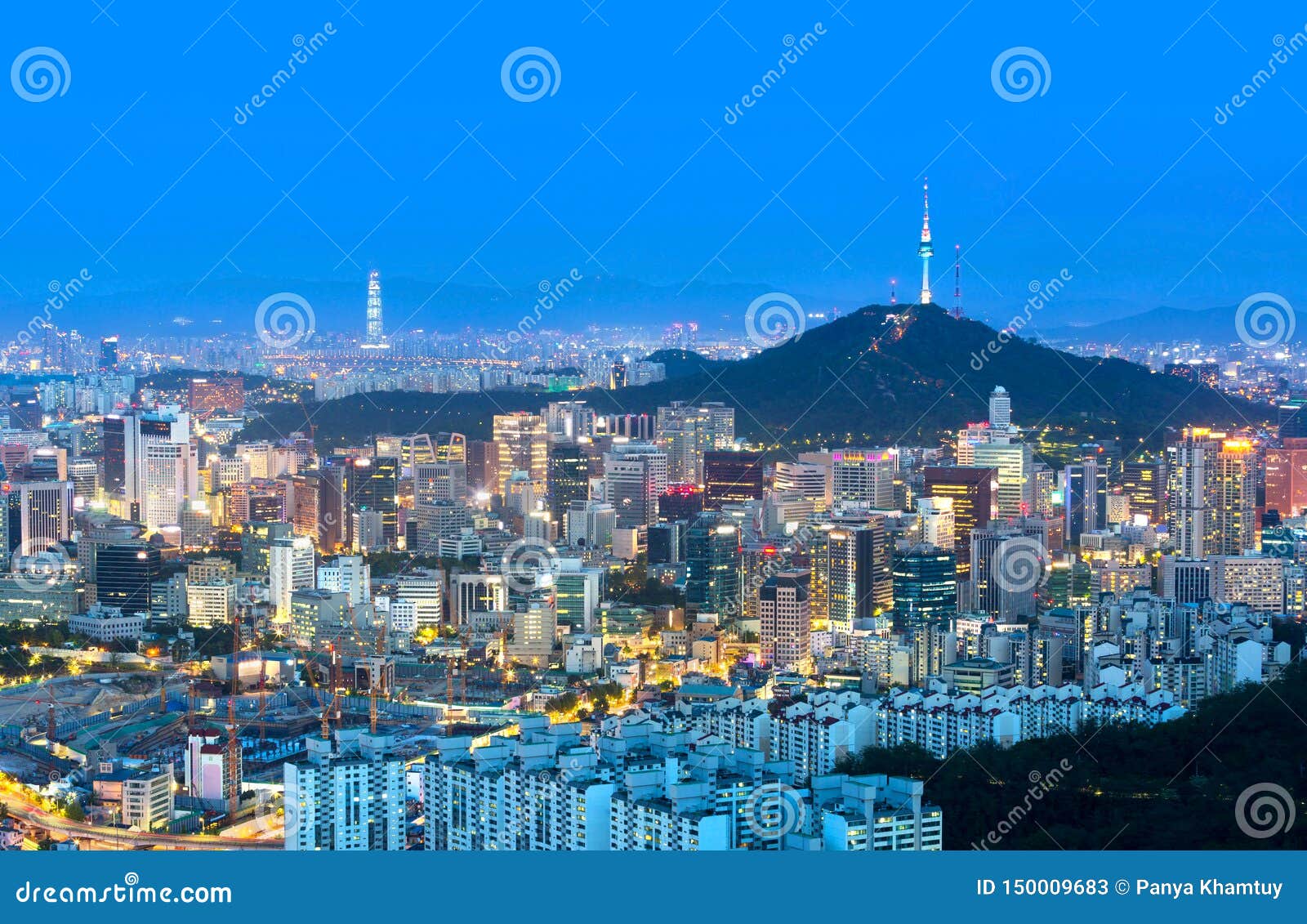 Seoul City and N Seoul Tower and Skyscrapers, Beautiful City at Night ...