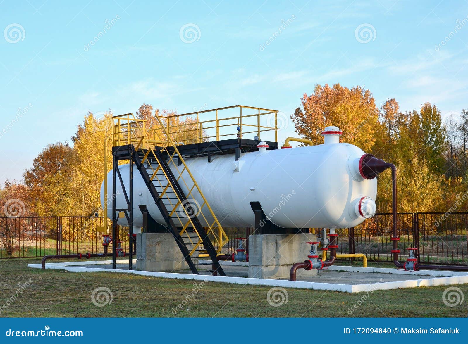 separator at oilfield production facility, separating oil and gas from the well streams. crude oil metering station and pipeline