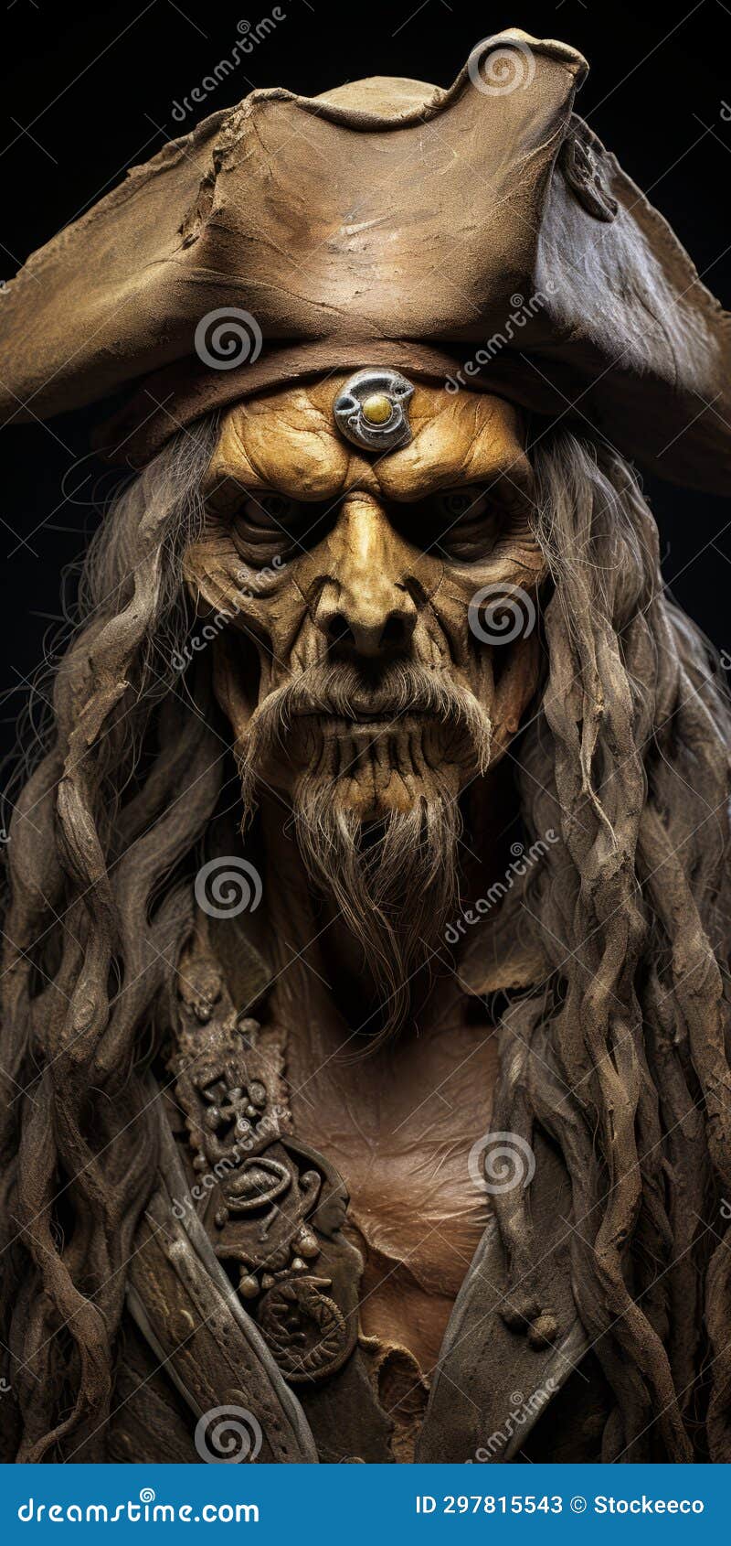 sepia realistic old man pirate mask: bio-art fantasy maquette by marcin sobas