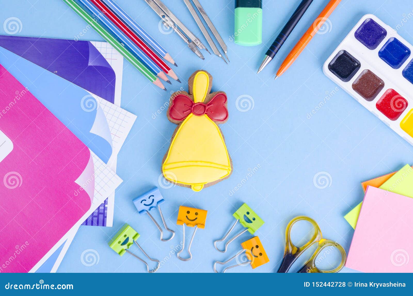 September, Beginning of School, First Bell, Supplies for Study. Stock