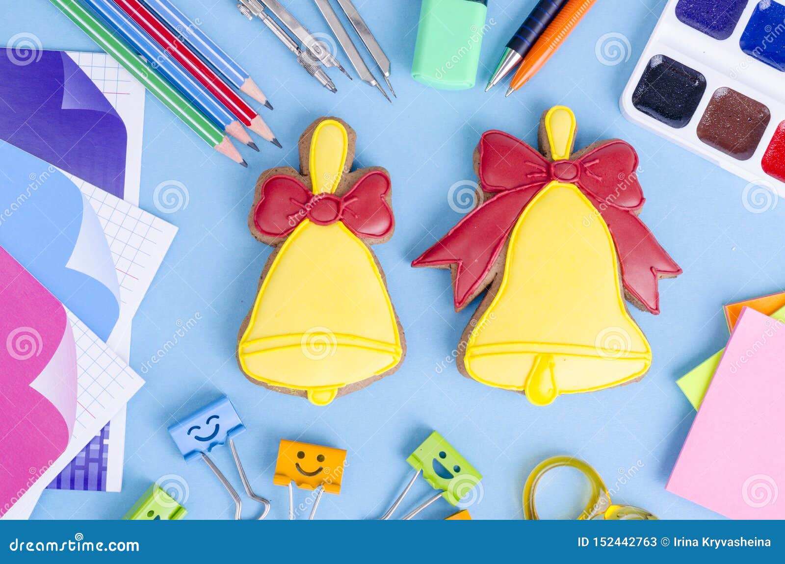 September, Beginning of School, First Bell, Supplies for Study. Stock