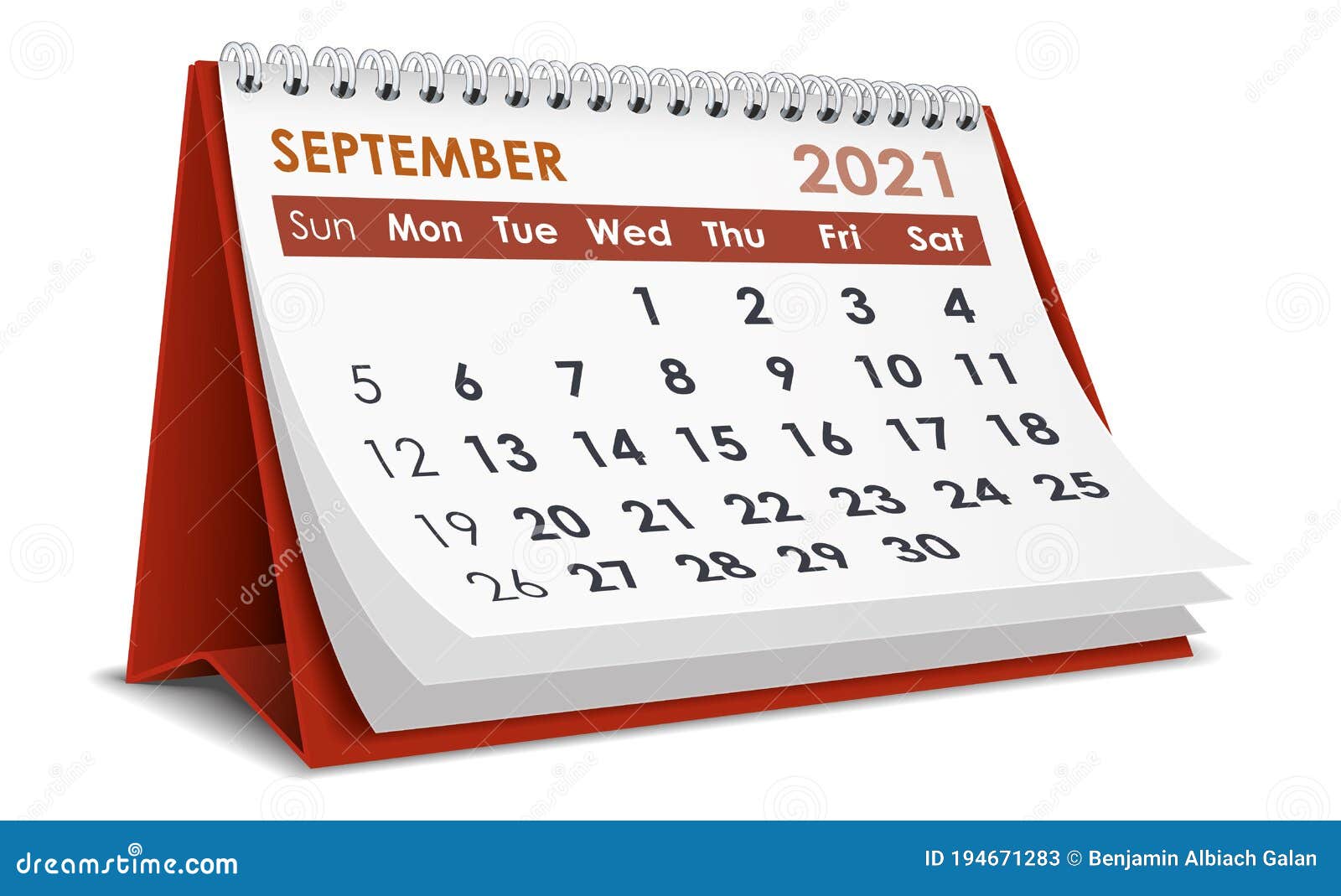 September 2021 Calendar stock vector. Illustration of time 194671283