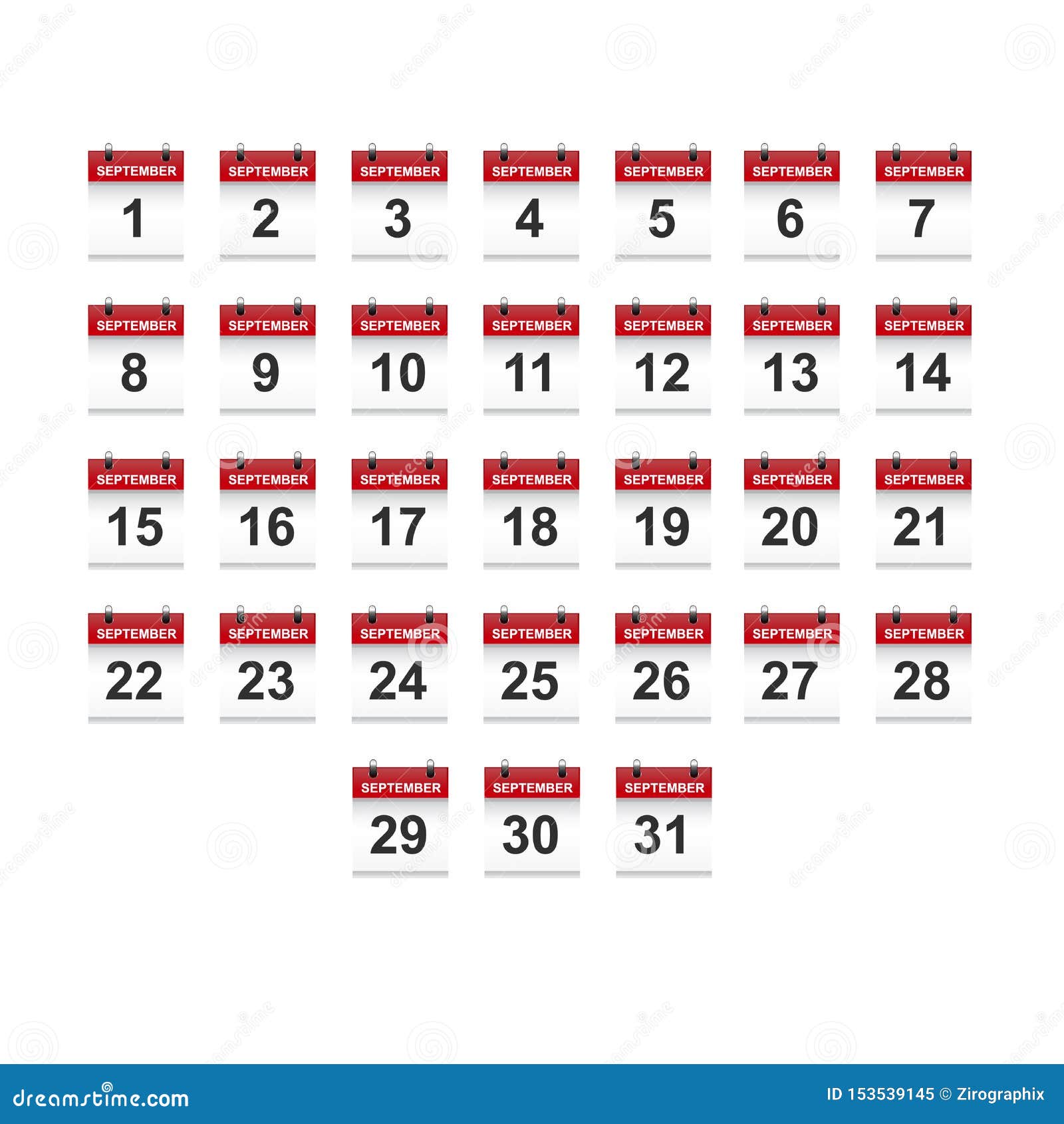 September Calendar 1 31 Illustration Vector Art Stock Vector Illustration Of Month Blue 153539145